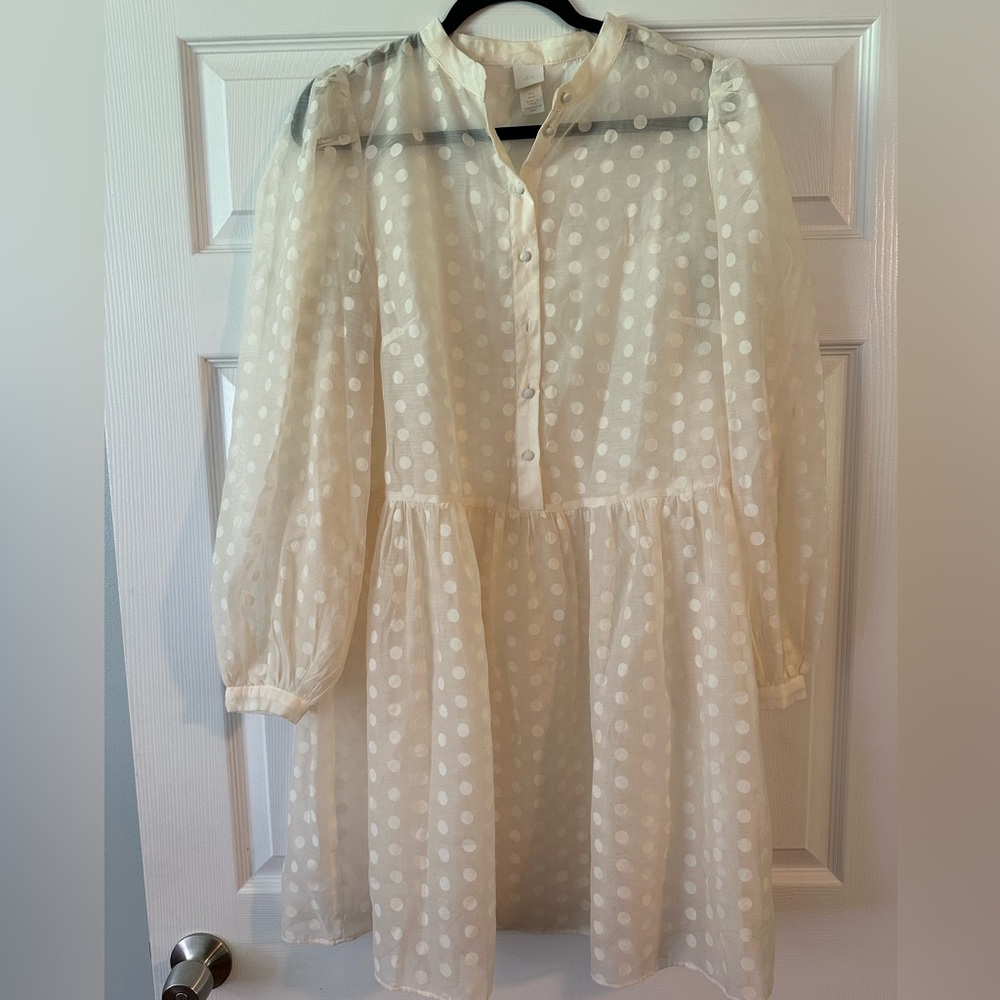 Charming Cream Polka Dot Shirt Dress